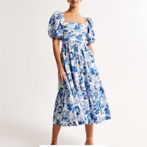 Abercrombie Emerson Floral Poplin Puff Sleeves Midi Dress Size XL